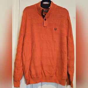 Chaps men's sweater size Large orange with navy contrast 100% cotton 1/4 Button